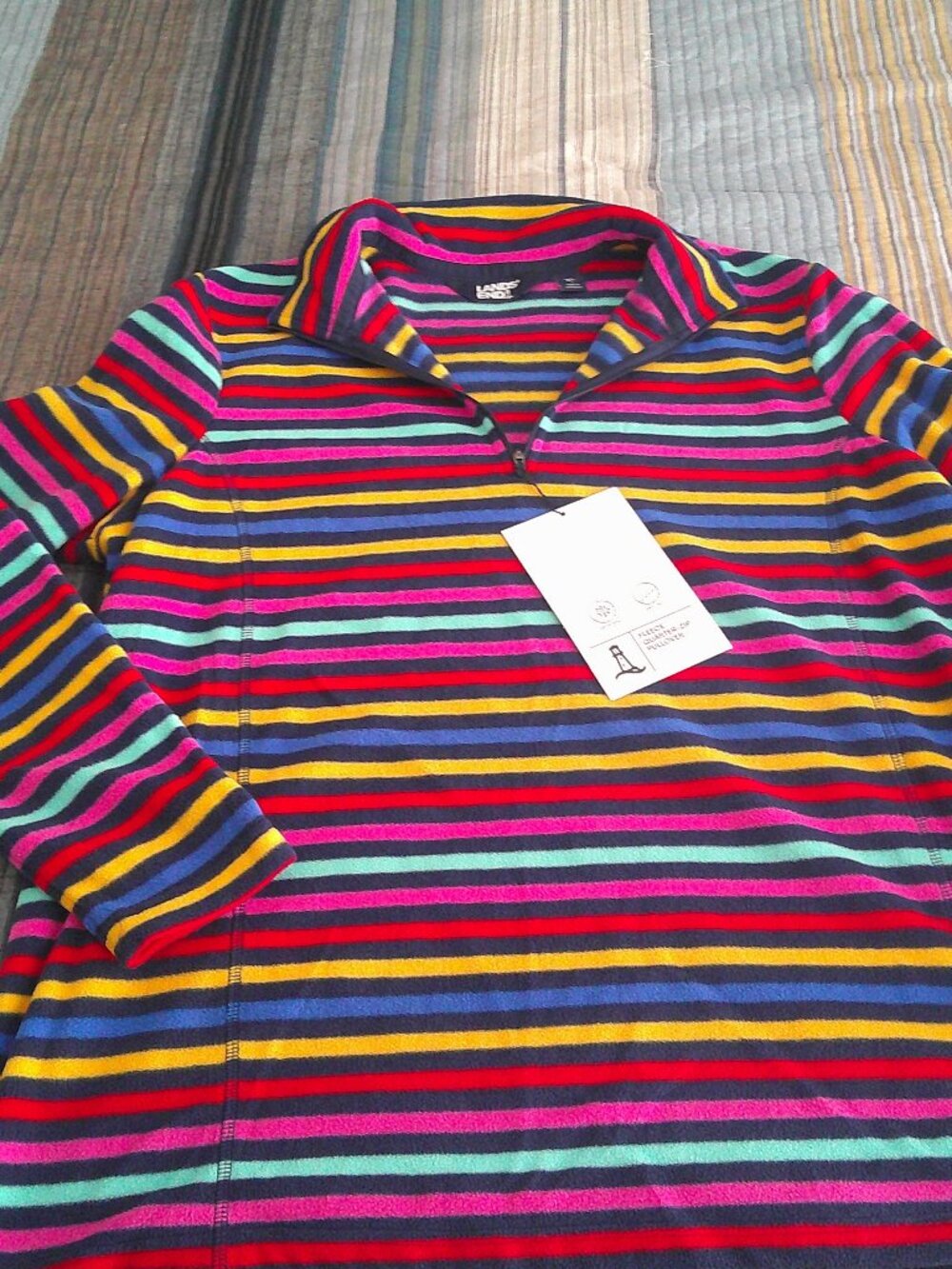 Land's End striped fleece slip on jacket Size XL